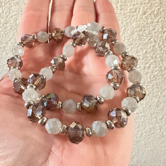 Glass beaded stretchy statement bracelet set - Picture 1 of 1